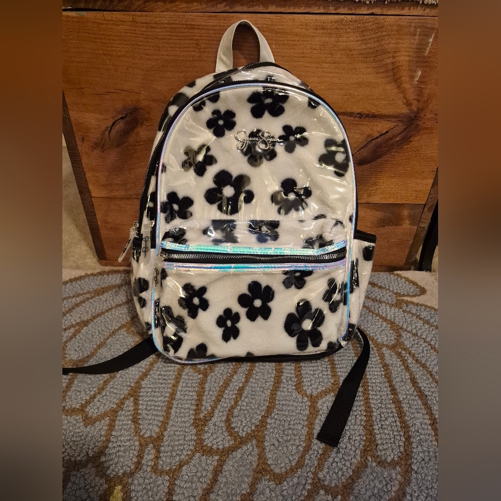 NWOT Jessica Simpson Girls Floral Backpack with Black and White Design